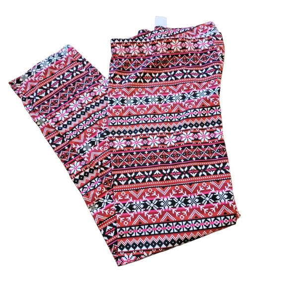 Holiday Leggings Red Pink and Black Snowflake Juniors Size M (7/9) JJ3212 - Picture 1 of 4